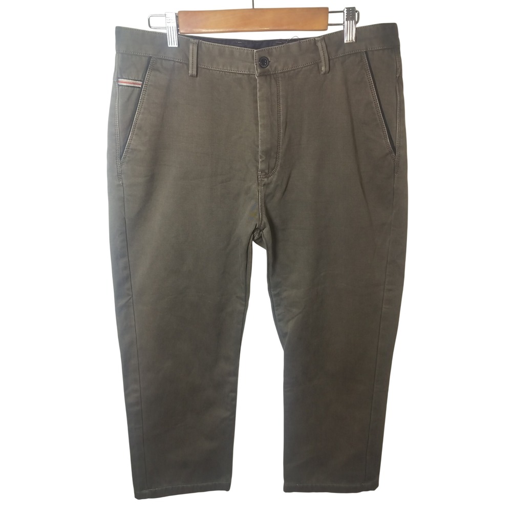 Burberry London Mens Chino Pants Olive Green Nova Check Trim Size 36